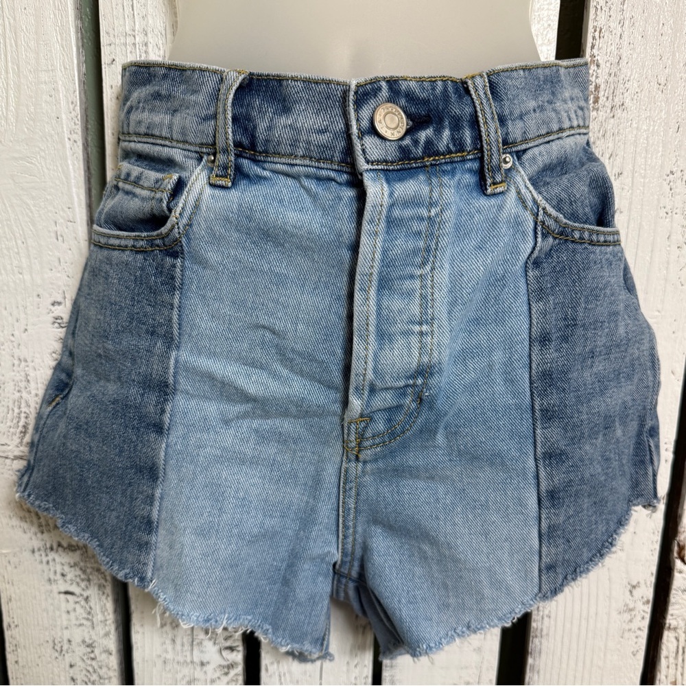 PacSun Highrise Button Fly Cut Off Denim Blue Jean Shorts Size 24” Boho Grunge